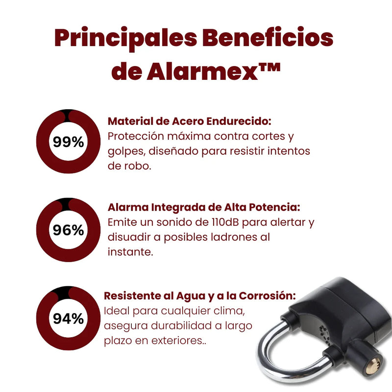 [Compra 1, Lleva 1 Gratis] Alarmex™ - Candado Antirrobo de Acero Endurecido con Alarma Integrada