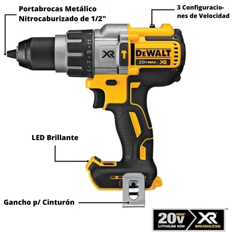 Taladro Dewalt Inalámbrico - 2 Baterías + Kit de Accesorios GRATIS