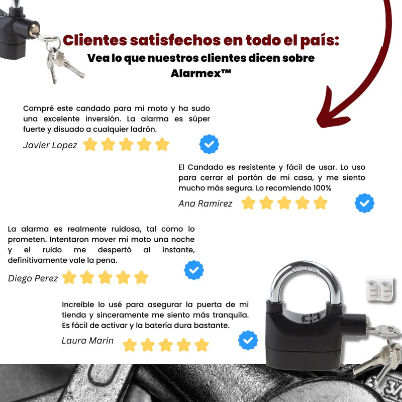 [Compra 1, Lleva 1 Gratis] Alarmex™ - Candado Antirrobo de Acero Endurecido con Alarma Integrada